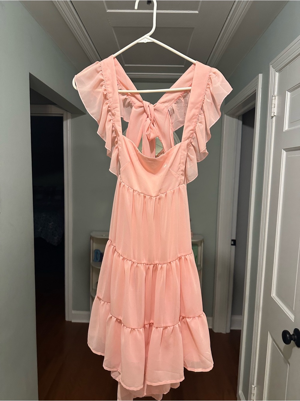 Chiffon Pink Babydoll Ruffle Tie-Back Dress. Womens S.